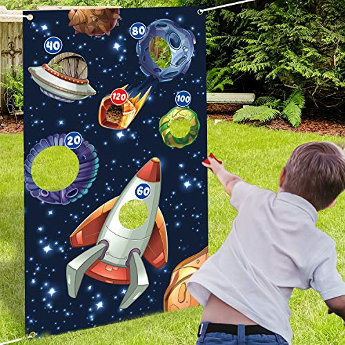 Pakboom Weltraum-Spiel-Banner, Hintergrund für drinnen oder draußen, Galaxie-Thema, Geburtstagsparty-Dekoration, Zubehör für Kinder, Erwachsene, Familie