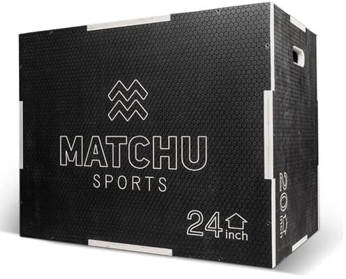 MATCHU - Plyo Box - Jump Box - Sprungbox - Crossfit Box - Einstellbar - Anti-Rutsch Oberfläche - Holz - Tragfähigkeit 300 KG - Leicht zu Transportieren - Schwarz (20/24/30 INCH)