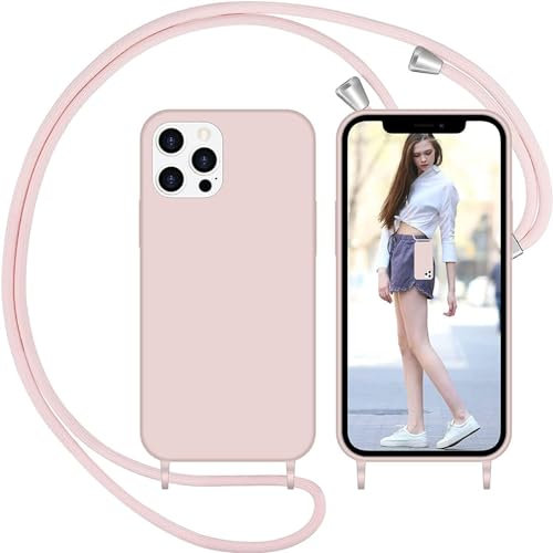 Nupcknn Handykette Hülle für iPhone 12 Pro Max(6.7) Hülle Silikon Necklace(abnehmbar) Hülle mit Kordel zum Umhängen TPU Handy Schutzhülle mit Band(Rosegold)