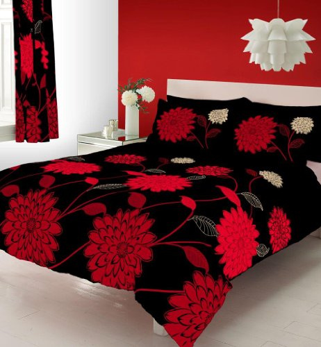GC GAVENO CAVAILIA Printed Duvet, Reversible Bed Set, Polycotton Quilt Covers, Cotton, 50% Polyester, Sophia-Black/Red, King