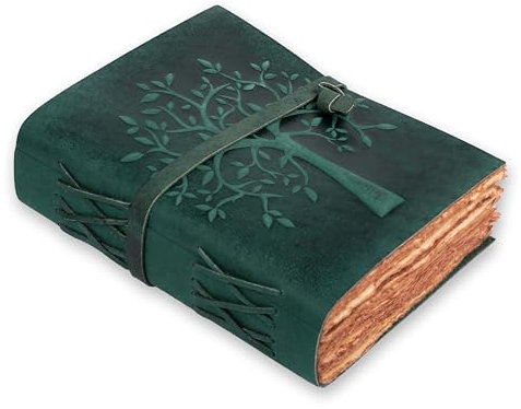 LEATHER VILLAGE Tree of Life Journal - 8X6 (A5) inches - Turquoise - 200 Antique Deckle Edge Handmade Paper – Book of Shadows - Vintage Leather Bound Journal for Women & Men