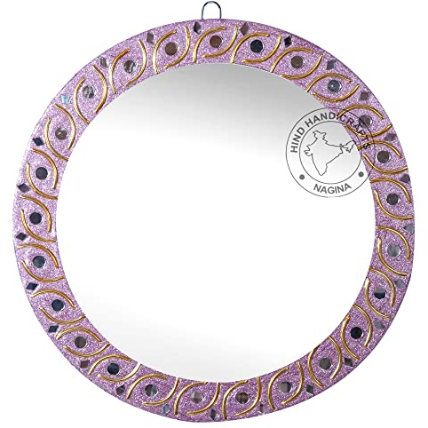 Hind Handicrafts Runder Wandspiegel – runder Spiegel, rustikaler Akzentspiegel für Badezimmer, Eingang, Esszimmer & Wohnzimmer, runder Spiegel aus Metall für die Wand (Lila, 40,6 x 40,6 cm)