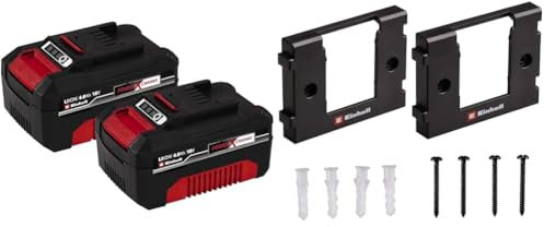 Original Einhell Akku PXC-Twinpack 4,0 Ah Power X-Change (Li-Ion, 18 V, 2X 4,0 Ah-Akkus, universell für alle PXC-Geräte, proaktives Batteriemanagement, angepasste Ladezyklen, inkl. Wandhalterung)