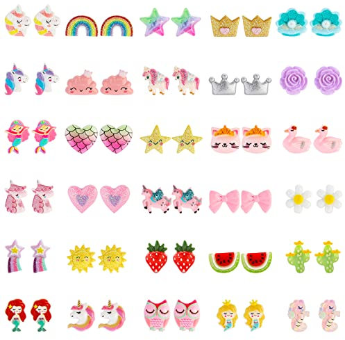 NEWITIN 30 Pairs Magnetic Clip On Earrings - Hypoallergenic, Non-Piercing, Cute Magnetic Earrings for Girls & Women, Resin, No Gemstone