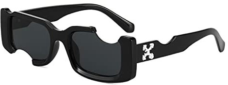 courti Occhiali da Sole rettangolari di Design con Montatura Piccola per Esterni Estivi Occhiali da Sole con Foro Hip-Hop Personalizzati per Uomo e Donna,Nero
