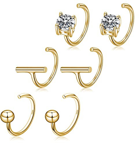 CHIC & ARTSY Halbe Creolen Ohrringe 925 Sterling Silber - Kleine Huggie Hoop Kugel, Balken, Stern, Mond, Herz - Knorpel Piercing Winzige Ohrstecker