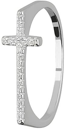 Treuheld® 925 Sterling Silber Ring mit Kreuz und Kristallen | 8 Größen [08.] 62