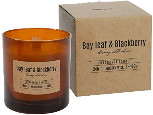 Duftkerze mit Holzdocht Bay Leaf & Blackberry | 34h einzigartiger Duft Holzdochtkerze Naturholz Klangeffekt | Elegant und Modern