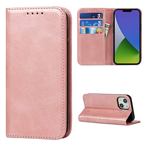 Cavor iPhone 14 Plus Case,Flip Leather Wallet Case,[3 Card Holders][Stand Holder][Magnetic closure],Leather Cover Phone Case for iPhone 14 Plus - Rose Gold