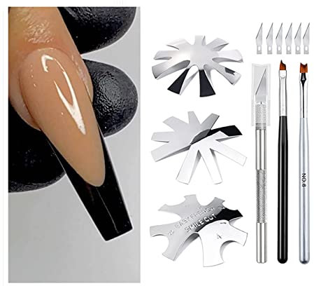 HelloCreate Acrylic Nails Tool Kit French Smile Line Trimmers Nail Brushes French Tip Cutter nail Manicure Edge Trimmer with Replacement Blades