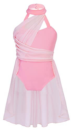 iEFiEL Vestito da Balletto Ragazza Abito da Ballo Lirico Contemporaneo Body Danza Classica Ginnastica Artistica Vestito Pattinaggio Artistico Jazz Danza Moderna Dancewear Rosa I 11-12 Anni