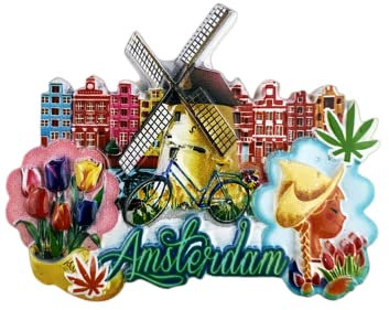 Aimant de réfrigérateur Amsterdam Pays-Bas - Souvenir de voyage - Décoration de réfrigérateur 3D - Autocollant magnétique - Collection artisanale