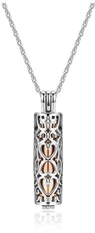 Zysta Urn Necklace for Ashes Hollow Flower Cylinder Pendant Necklace Vial Cremation Pendant Necklace Stainless Steel Necklace Keepsake Urn Cremation Jewelry Memorial Ashes Holder for Women Men Pet