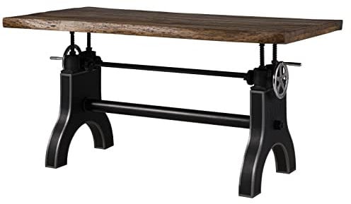 MASSIVMOEBEL24.DE | Manchester - höhenverstellbarer Esstisch naturfarben, geölt | Tischplatte 180x90 cm| massives Mangoholz und Eisengestell | echte Baumkante | Küchentisch, Esszimmertisch