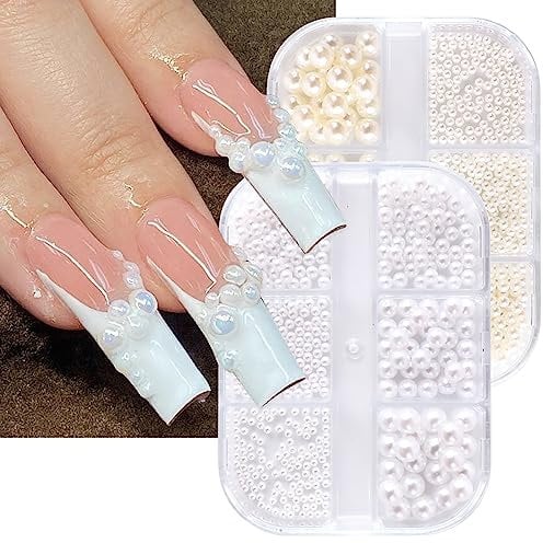 GZSYY Nagel Perlen Nagel Steine Weiß 2 Boxen Nail Art Charms 12 Designs Nail Art Perlen Micro Nagelschmuck für Gelnägel