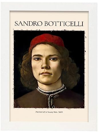 Nacnic Lámina poster de Retrato de un joven Cuadros decorativos para tu salón, hogar. Estampados de arte de pared. Estampados de pared estéticos inspirados en Sandro Botticelli A4 con marcos blancos