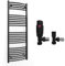 Myhomeware 500mm Wide Curved Black Radiator Bathroom Towel Rail Radiator For Central Heating Bathroom Heated Towel Rail (500 x 1200 mm (h), With TRV Black Angled Valves)