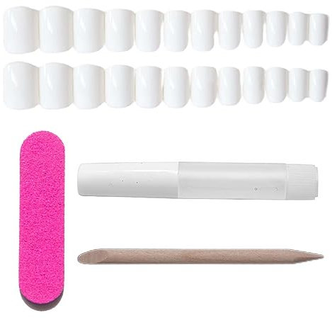 SSRDFU 72 PCS Faux Ongles Mats Courts et carrés pour Orteils Couverture complète à Coller pour Femmes et Filles(Blanc)