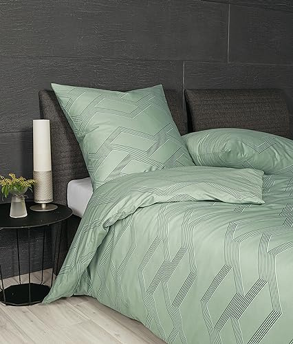 Janine Bettwäsche 155x220cm + 80x80cm J. D. - weicher Bettbezug aus Mako Satin - mit Reißverschluss - 100% Baumwolle - Öko-Tex - grün