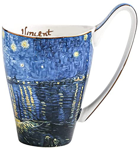 YBK Tech Bone China Coffee Mug, 16oz Large Tea Cup - Design Inspired by Van Gogh's Paintings (Starry Sky Above The Rhône)