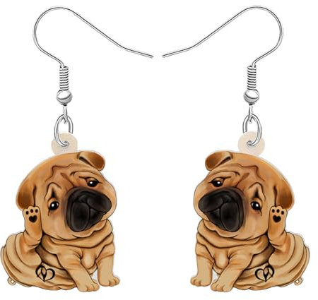 DALANE Acryl Niedlich Anime Shar Pei Hund Ohrringe Baumeln Tropfen Welpen Haustiere Schmuck für Frauen Mädchen Kinder Hundeliebhaber Charms lustige Geschenke Party (Braun)