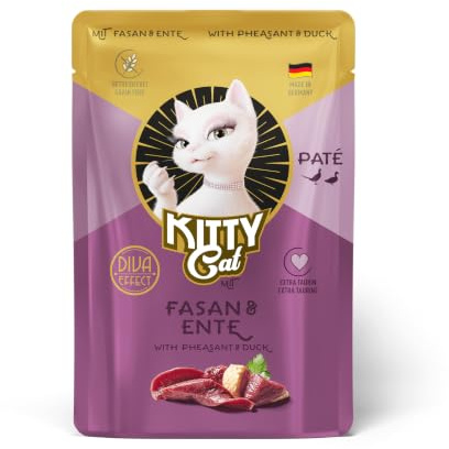 KITTY Cat Paté Fasan & Ente, 6 x 85 g, Nassfutter für Katzen, getreidefreies Katzenfutter mit Taurin, Lachsöl und Grünlippmuschel, Alleinfuttermittel mit hohem Fleischanteil, Made in Germany