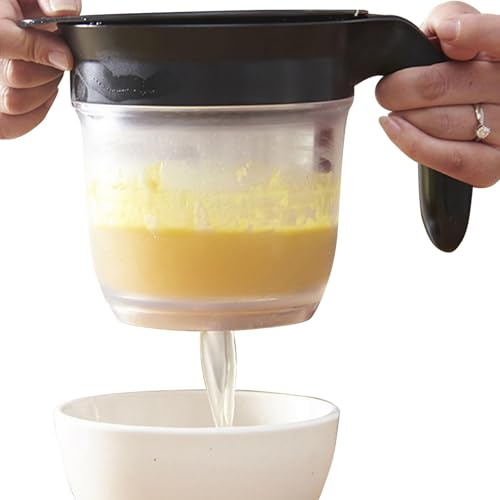Soßenfettabscheider, Klarer Fettabscheider-Messbecher,Fettabschäumer, Lebensmittelsieb Mit Bodenfreigabe, Entfettungsbecher, Fettsieb, Fettabscheiders für Soßen fetttrennkanne fetttrenner separator