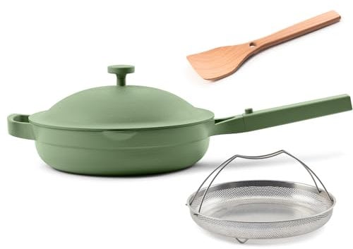 Our Place Always Pan 2.0 – 27cm (2.5L) Nonstick, Toxin-Free Ceramic Cookware | Patented 10-in-1 Aluminum Frying & Sauté Pan | Safe for Oven, Induction & All Cooktops up to 232°C | Sage