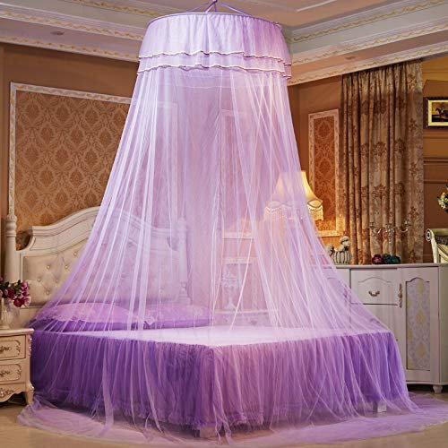 Voici et Voila Betthimmel Mädchen Moskitonetz Bett Einzelbett Doppelbett Mädchen Mosquito Net Bett Moskitonetz Baby Baldachin Prinzessin Lila Dekor Kinderzimmer Teenager