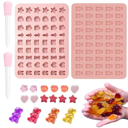 HONGECB Moules En Silicone Pour Bonbons, Ours, Dessins Animés Et Coeurs - Mini Moule à Chocolat Avec Gouttes Rose - 2 Pièces