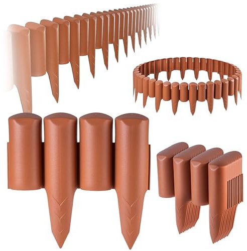 KADAX Gartenpalisade aus Kunststoff, Palisade für Blumen, Decorative Rasenkante, Beeteinfassung mit Bodenspieß, Holzpfahl-Type Beetumrandung (Terracotta - 2,5m)