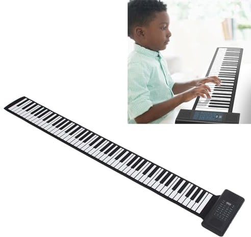 88 Keys Roll Up Piano, Rechargeable Hand Roll Piano Keyboard with LED Display/128 Tones/128 Rhythms/14 Demo Songs, Foldable Portable Electric Piano Supports MIDI/Pedal/Headphone