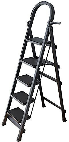 Trittleiter, 5-stufige Klappleiter, robuster Tritthocker für Erwachsene/Kinder, tragbare Trittleiter mit breitem Anti-Rutsch-Pedal, hält bis zu 550 Pfund (Farbe: Rosa) (Schwarz)