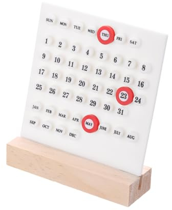PATIKIL Holz Ewiger Kalender Schreibtisch Acryl Kalender Ständer Monat Woche Datum Anzeige für Schreibtisch Geschäft Büro Zuhause Dekoration Weiß