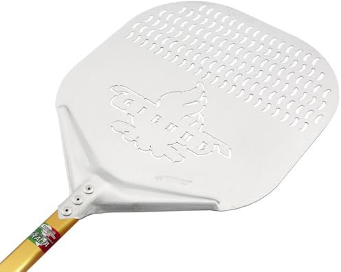 GIEMME Pelle à pizza rectangulaire perforée en aluminium (Tête ø 36 cm, Longueur de manche 60 cm)