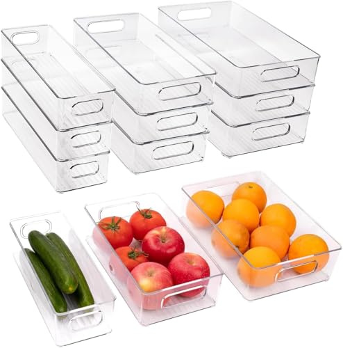 ZHOHO TANT 9 Stück Kühlschrank Organizer Stapelbar | 3 Größen, Transparent Griffig, Rutschfest & Platzsparend, PET-Material, für Kühlschrank, Regale, Schublade, Snack-Organizer