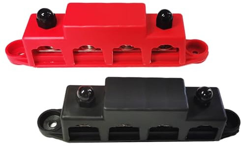 12V-48V DC Sammelschienen Verteilerblock, BusBar Box mit 4X M8 Bolzen Anschluss, 250A Sammelschienenkasten für Automotive Batteriesystem Marine (Rot+Schwarz)