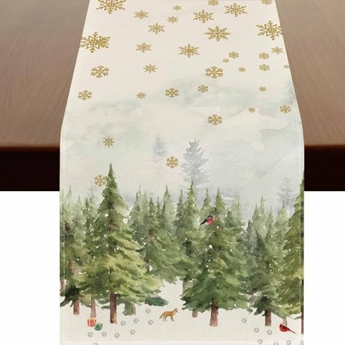 ParPix Tischläufer Weihnachten, 183x33 cm Weihnachtstischläufer, Kiefern Weihnachten Deko Tischläufer, Winter Deko Table Runner, Weihnachts Tischdeko Tischläufer, Küche Tisch Party Deko Tischläufer