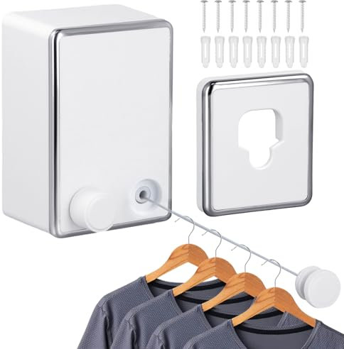 volumoon Tendedero Extensible Pared 4,2 M, Tendedero Retractil Pared, Cuerda Tendedero Exterior, Cuerda Tendedero Retractil, Tendedero Retráctil Acero Inoxidable para Balcón/Lavandería/Apartamento