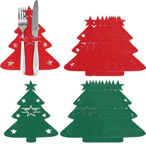 TRADERPLUS Christmas Cutlery Holder Christmas Tree Shaped Cutlery Holder Silver Cutlery Holder Table Cutlery Holder Table Supplies for Christmas Dinner