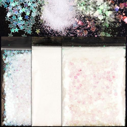 BOOMTOP 50g Glitter Polvere Glitterata Glitter Stella per Artigianato Polvere Glitter per Unghie Corpo Natale per Lavoretti Creativi Creazione Artigianato Fai da Te Bianco Multicolore