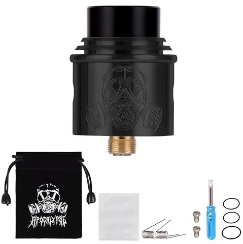 WOLFTEETH RDA Clone Apocalypse - Bolsa portátil, atomizador de goteo reconstruible, doble bobina, orificio de aire ajustable, bolsa de terciopelo con cordón (S/S en negro/sin nicotina 121307), S/S en