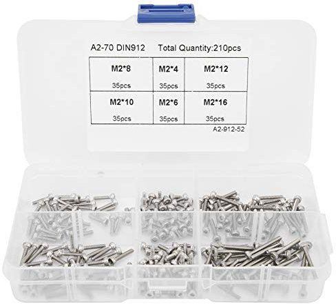 Screws Bolts and Nuts Assortment Kit 210Pcs Hex Socket Cap Screws Bolts 304 Stainless Steel Screw Assortment Kit M2 Screws Nuts