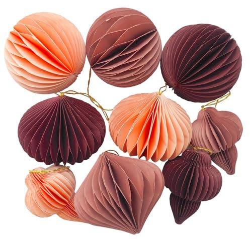 ZauberDeko Christbaumschmuck Wabenbälle Groß Papier Altrosa Beere Apricot Verschiedene Formen Und Größen 9 Stück 8cm Ø