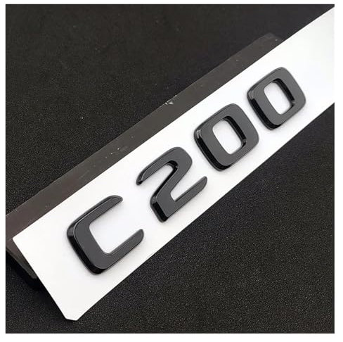 ABS Schwarz Chrom 3D-Buchstaben kompatibel mit Kofferraum-Abzeichen C200 C320 C220 W204 W205 W206 Buchstaben Emblem Aufkleber Zubehör (C 200 glänzend schwarz)