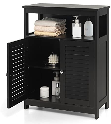LIFEZEAL Badezimmerschrank, Badschrank mit Türen & Ablageregalen, Badezimmermöbel Badkommode für Küche, Schlafzimmer, Wohnzimmer, Flurschrank im Landhaus, 60 x 30 x 80 cm (Schwarz)