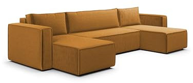 KEF-MEBLE Ecksofa Porto – U-Form – 309x88x185 cm – Mit Schlaffunktion – Liegefläche 135x276 cm – Stauraum für Bettwäsche – Wellenfederung und Schaumstoff - Poso 1