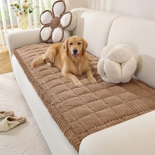 OstepDecor Sofa Covers 2 3 4 Seater, Pet Sofa Cover, Settee Covers, Couch Protectors for Dogs, L-Shaped Corner Couch Cover, Thick Soft Corduroy Fuzzy Pads for Pets and Kids (Brown, 70x180cm)