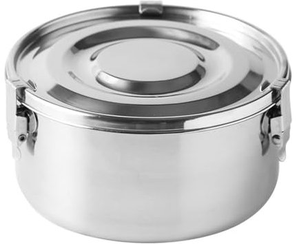 WAZUBC Edelstahl Lunchboxen, Rund Edelstahl Lebensmittel Bento Boxen Lunch Behälter Metall Lunchbox für Camping, Reisen, Schule, Arbeit (14cm)