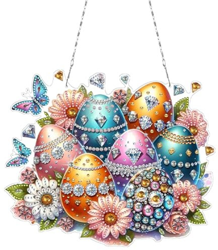 Starnearby Türkranz Ostern DIY Diamond Painting Ostern Anhänger Diamant Painting Fensterbilder Ostereier zum Aufhängen Diamant Malerei Basteln Ostern Kinder (Schmetterlinge und Ostereier)